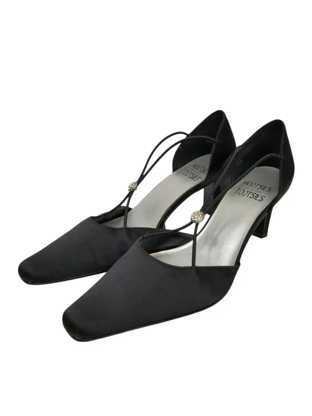 Mootsies Tootsies Collection Women's Black Satin Heels Rhinestone Women's 8.5